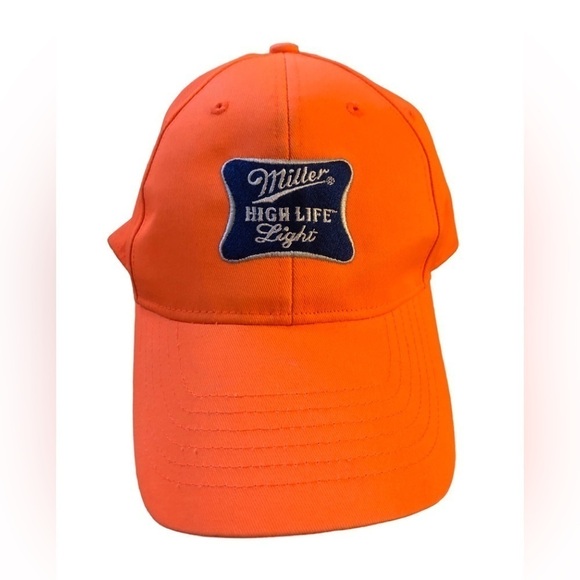 Miller High Life Light Beer Neon Orange Cap Hat One Size Hook/Loop Adjustable - Picture 2 of 5